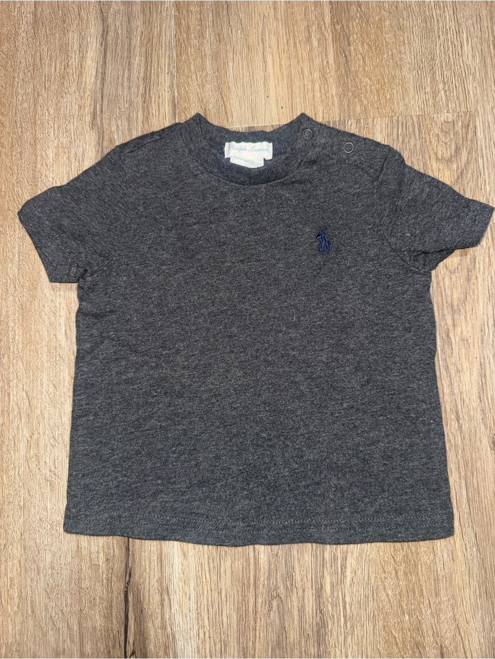 Ralph Lauren Gray Crewneck T-Shirt Embroidered Pony Logo Size 6 Months
